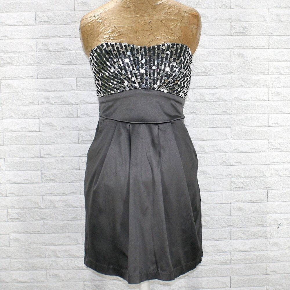 TRIXXI Dress Strapless Sequin Metallic Party Disco Ball Cocktail Gray Mini 7